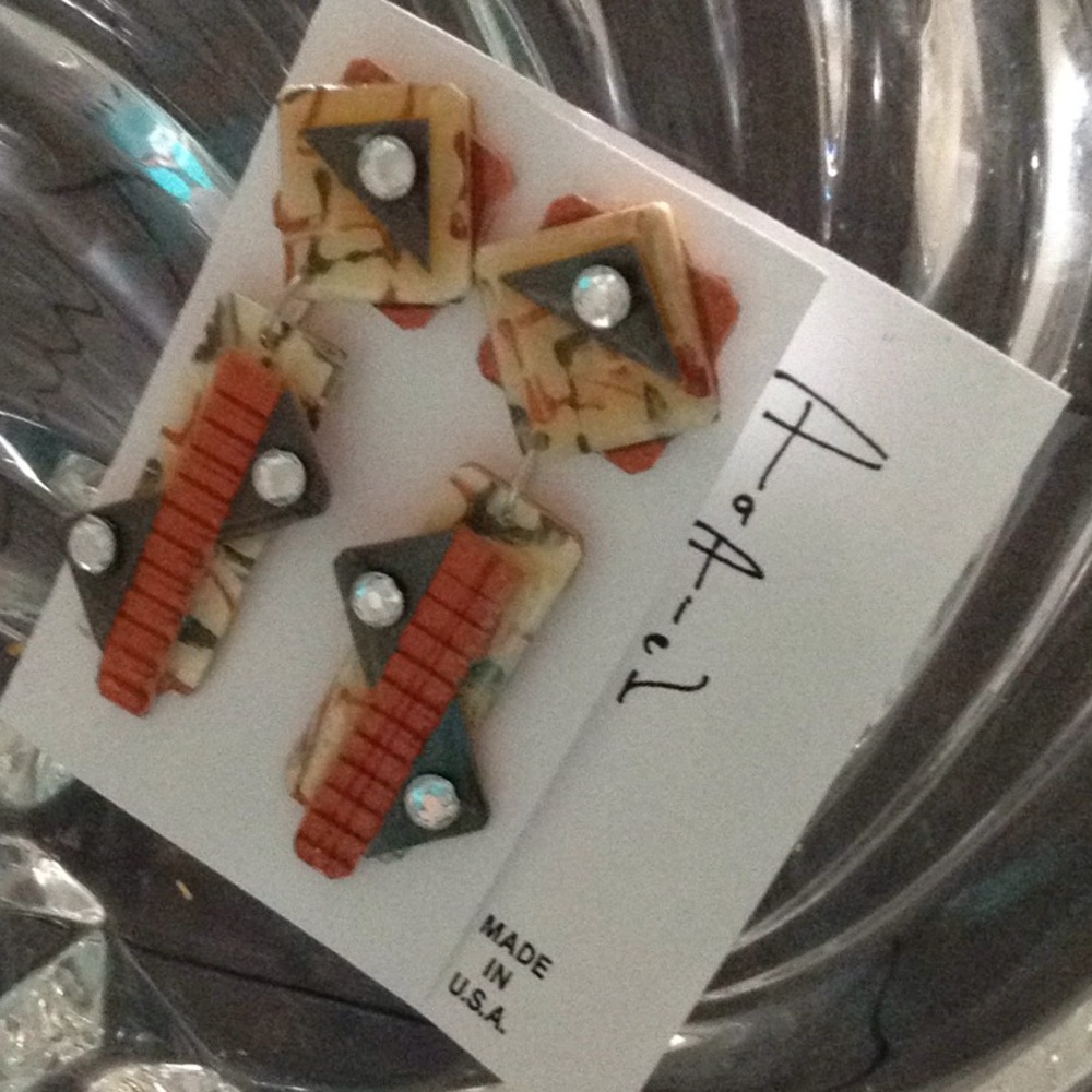 Squares  grey/copper/pearl handmade earrings